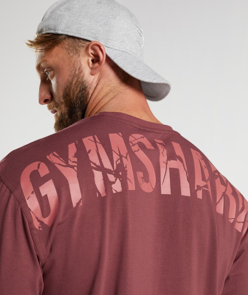 Men's Gymshark Power T-Shirts Burgundy | CA 13N06A